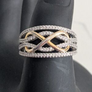 Two Tone Infinity Styled Ring With CZ, Size 8